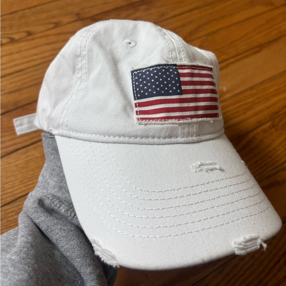 White Distressed American Flag Cap